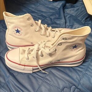 Converse White High-Top Sneakers with Red and Blue Details